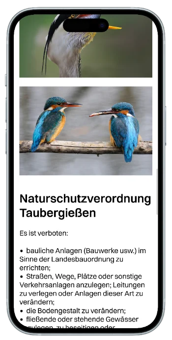 Bild eines Handys, dass die Webseite des Naturschutzgebiets auf dem Handy zeigt.